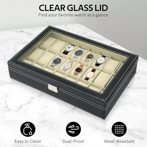 MYFULLY Watch Case 24 Slot Leather Watch Box Case/Jewelry Box/Watch Jewelry Display Storage Wristwatch Jewelry Portable Travel Case Organizer - Image 3