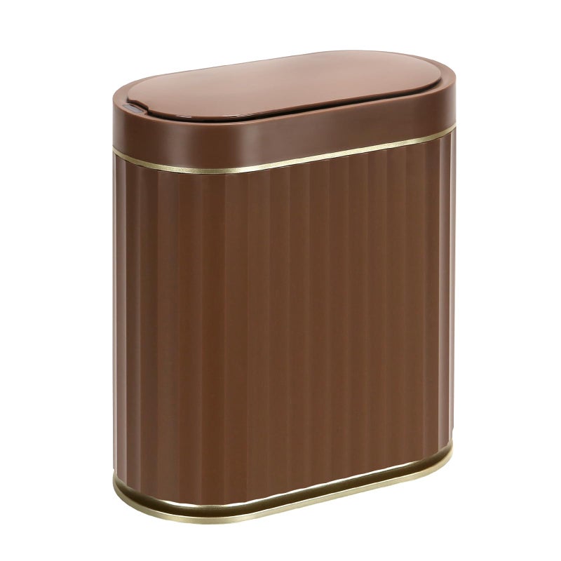 Elpheco Bathroom Motion Sensor Trash Can 2 Gallon Automatic Garbage Can  Slim Plastic Smart Trash Can With Lid  Commercial Intelligent Trash Bin For Bedroom  Bathroom  Office  Brown - Image 1