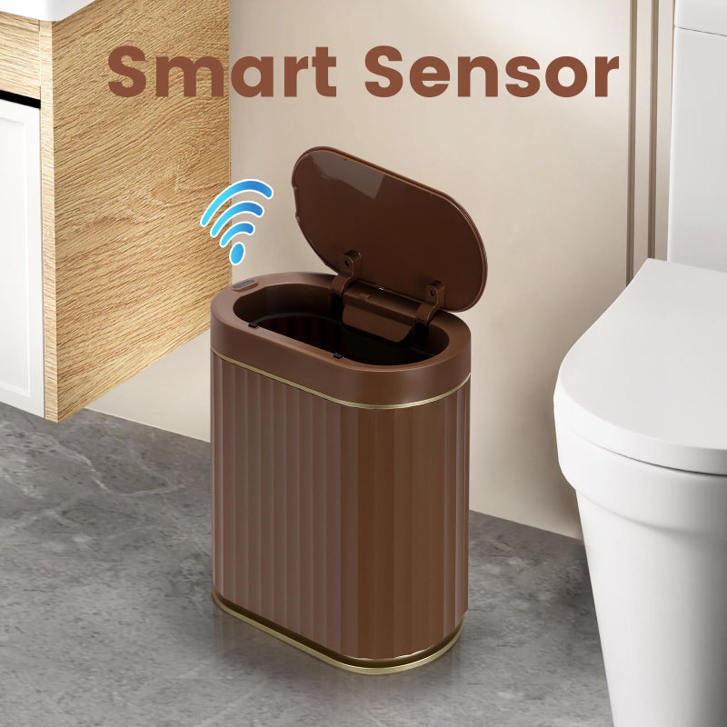 Elpheco Bathroom Motion Sensor Trash Can 2 Gallon Automatic Garbage Can  Slim Plastic Smart Trash Can With Lid  Commercial Intelligent Trash Bin For Bedroom  Bathroom  Office  Brown - Image 3