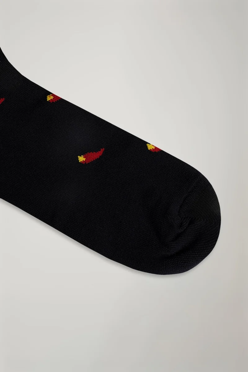دوبل غانغر Men's knitted long socks with chillies pattern made in Italy - DK Blue