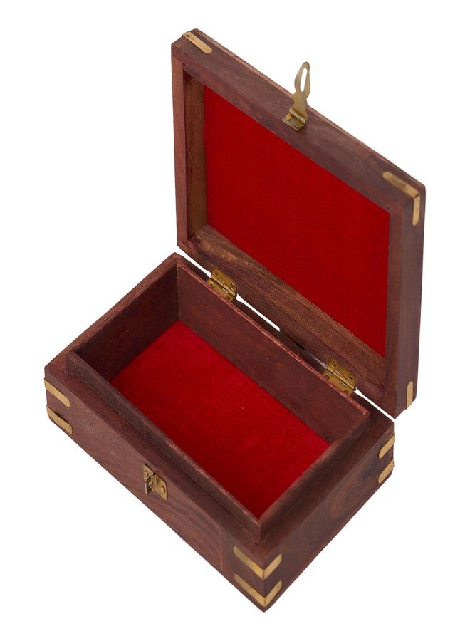 GURU JEE™ Wooden Jewellery Box Floral Carving With Brass Inlay Wood Jewelry Organizer Trinket Holder Keepsake Box Treasure Chest Watch Storage Box - Image 4