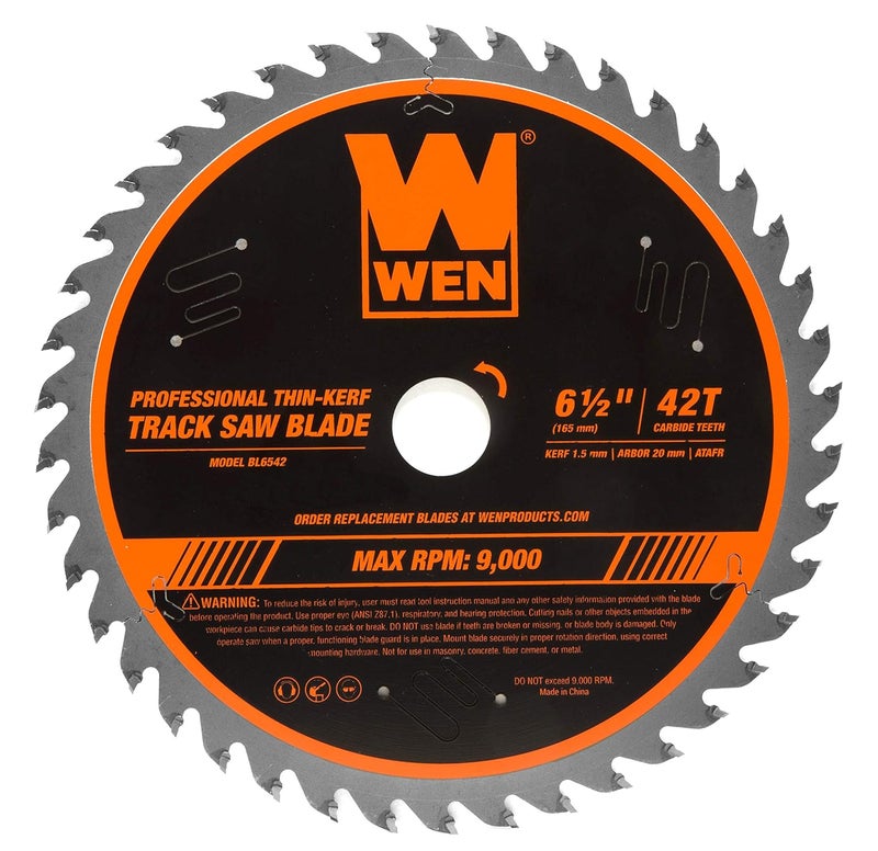 Wen BL6542 6.5-Inch 42-Tooth Carbide-Tipped Thin-Kerf Professional ATAFR Track Saw Blade - Image 1