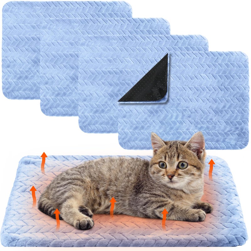 Drydiet 4 Pack Self Warming Cat Bed Mat Self Heating Pad for Dog Extra Warm Winter Pet Pad Washable Thermal Pads Mats for Pets Indoor Outdoor(Blue,16 x 20 Inch) - Image 1