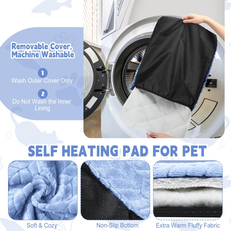 Drydiet 4 Pack Self Warming Cat Bed Mat Self Heating Pad for Dog Extra Warm Winter Pet Pad Washable Thermal Pads Mats for Pets Indoor Outdoor(Blue,16 x 20 Inch) - Image 3