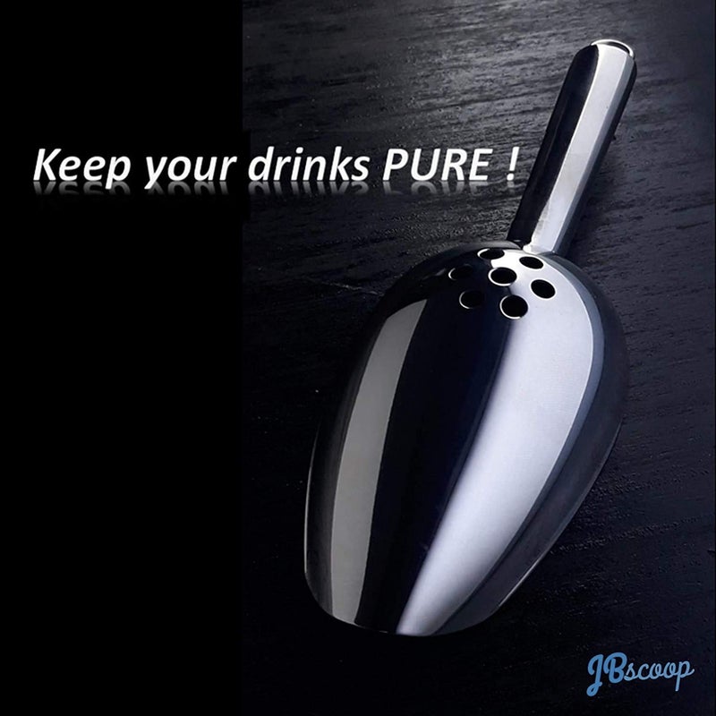 JBscoop Ice Scoop with Holes. Stainless Steel Ice Scoop with Drain Holes to Reduce Unwanted Dilution. Heavy Duty and Dishwasher Safe. Six Ounce Capacity. - Image 5