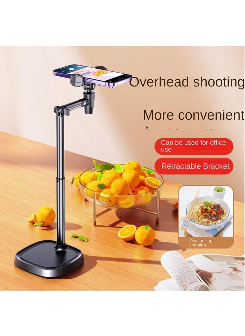 Mobile Desktop Stand, Pull-up Selfie Telescopic Stand, Metal Live Streaming Stand, Rotating Lazy Person Prone Shooting Stand, Black