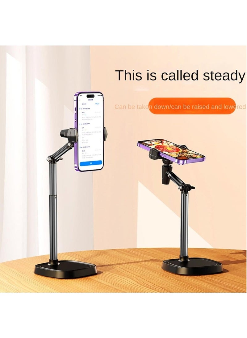 Mobile Desktop Stand, Pull-up Selfie Telescopic Stand, Metal Live Streaming Stand, Rotating Lazy Person Prone Shooting Stand, Black