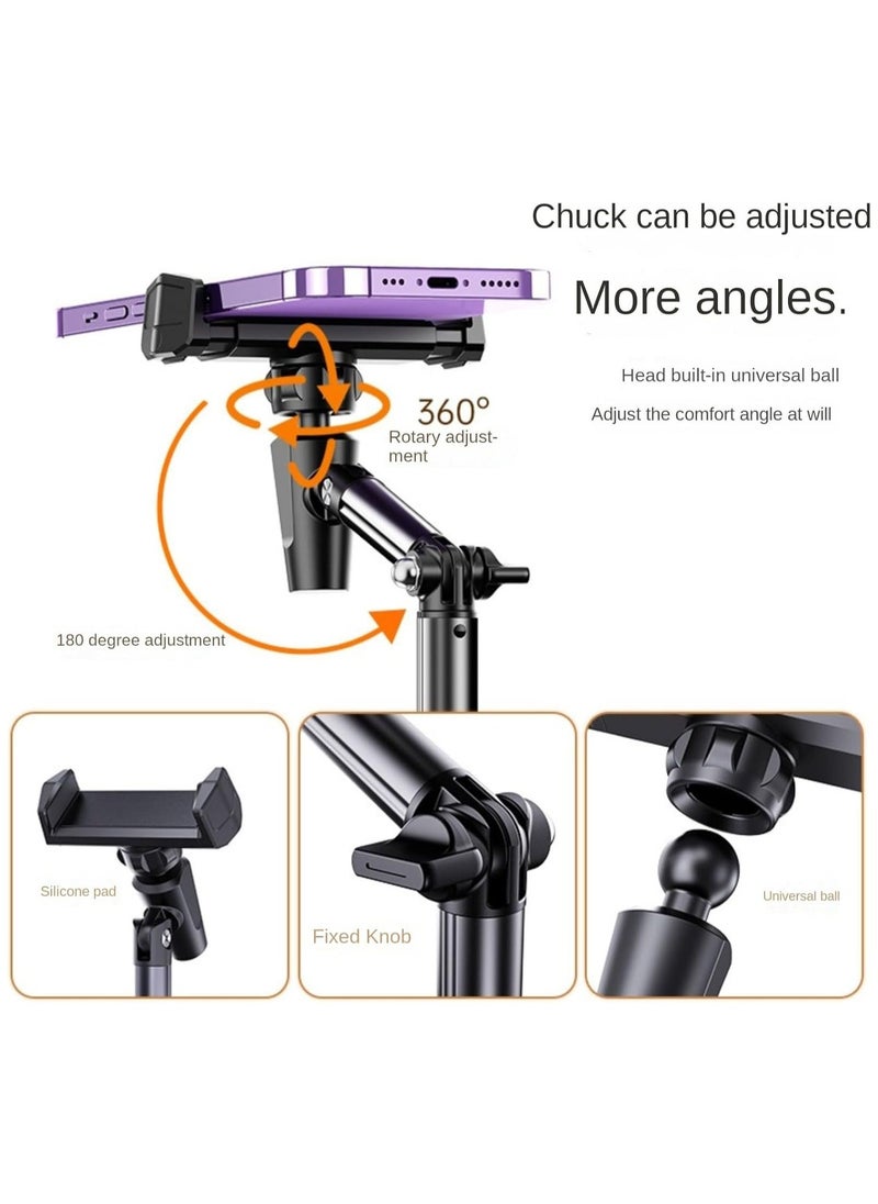 Mobile Desktop Stand, Pull-up Selfie Telescopic Stand, Metal Live Streaming Stand, Rotating Lazy Person Prone Shooting Stand, Black