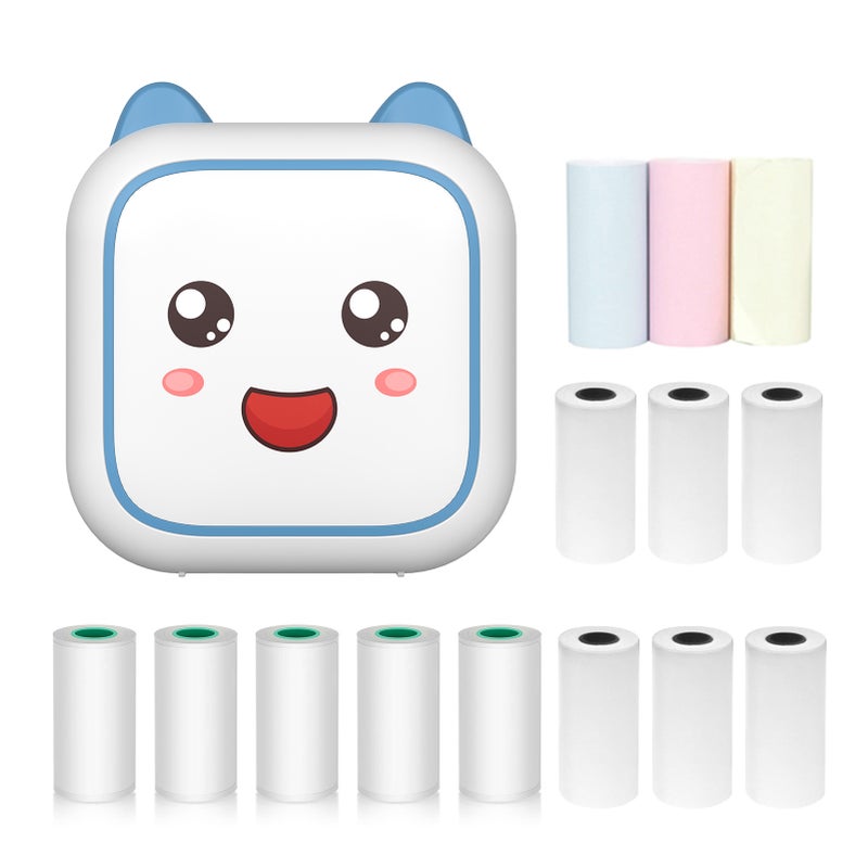 Mini Thermal Printer Multifunction Portable Sticker Maker Instant Photo Inkless Printing Support BT Connection for Smartphone with 9 Paper Rolls 57mm + 5 Self-Adhesive Paper Rolls Compatible with iOS Android System for Picture Receipt Memo Note Label - Image 1