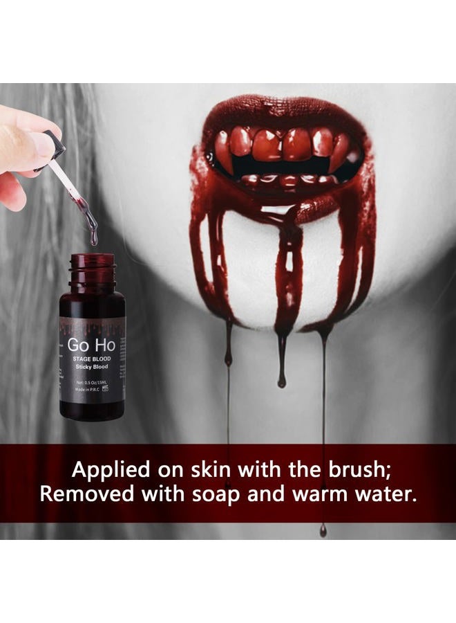 Go Ho Halloween Fake Blood Washable(0.5 oz),Dripping Fake Blood with Brushes,Edible Fake Blood Makeup for Eyes Drips Teeths Mouth Nose Bleeds,Cosplay SFX Zombie Vampire Blood - Image 2