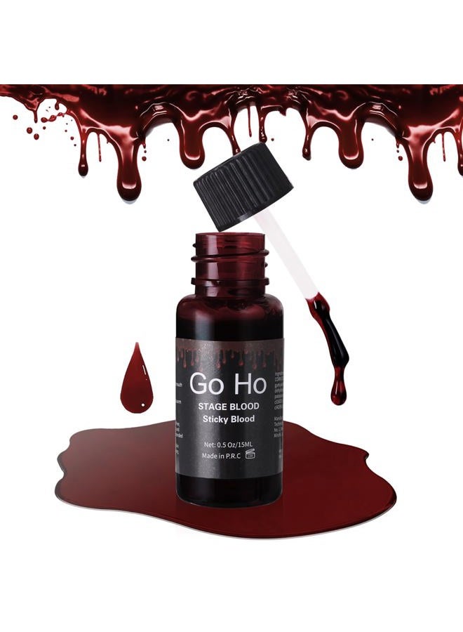 Go Ho Halloween Fake Blood Washable(0.5 oz),Dripping Fake Blood with Brushes,Edible Fake Blood Makeup for Eyes Drips Teeths Mouth Nose Bleeds,Cosplay SFX Zombie Vampire Blood - Image 1