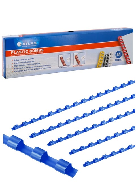 100-Piece Plastic Binding Combs 8mm Width Blue