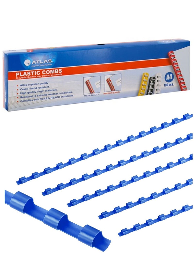 ATLAS - 100-Piece Plastic Binding Combs 8mm Width Blue - Image 1