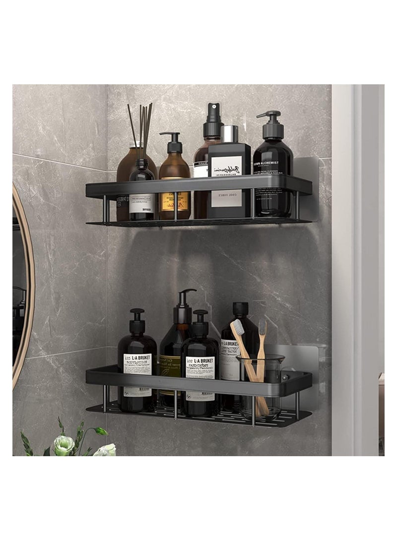 SYOSI 2 Pack Shower Caddy Shelf, No Drilling Traceless Adhesive Shelf Wall Mounted, Storage Organizer Rack Basket for Bathroom, Lavatory, Washroom, Restroom, Shower, Toilet, Kitchen Black - Image 1