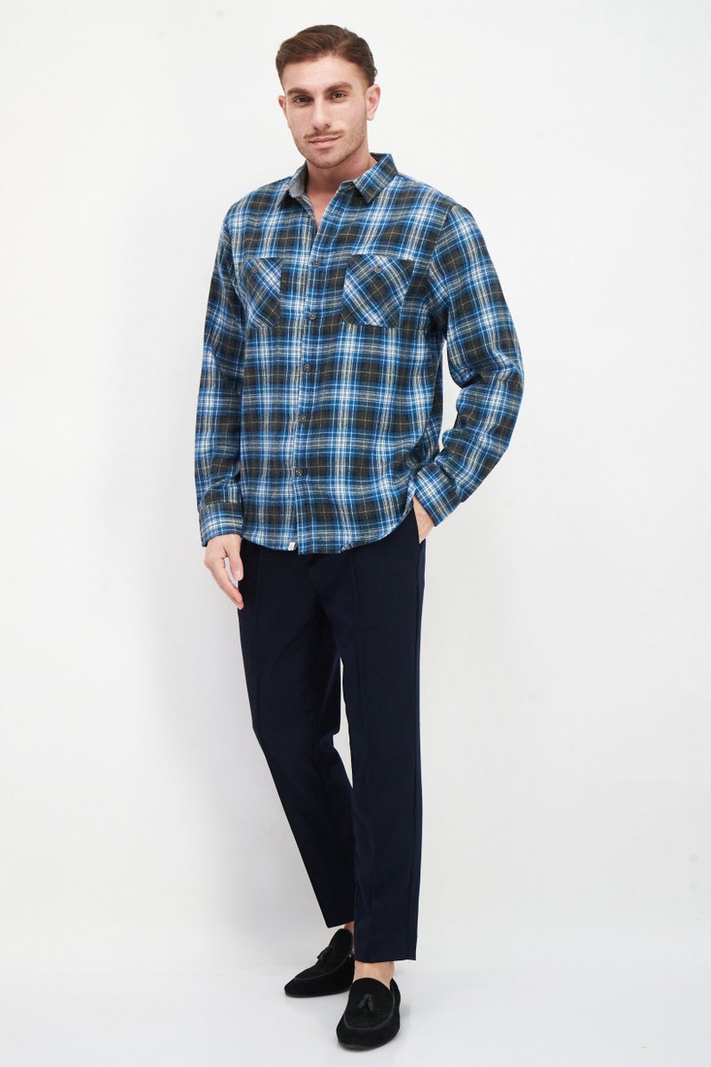 Sovereign Code Men Regular Fit Plaid Long Sleeves Casual Shirt, Blue Combo - Image 4