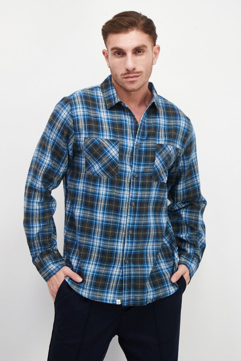 Sovereign Code Men Regular Fit Plaid Long Sleeves Casual Shirt, Blue Combo - Image 1