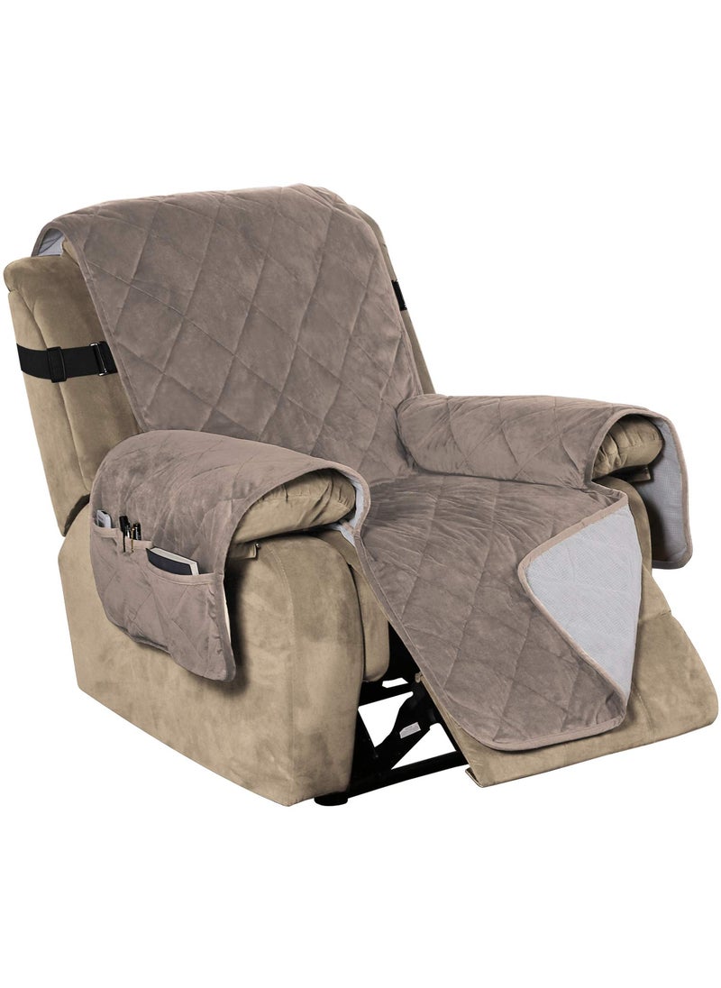 Flamingo P Flamingo P Recliner Covers Velvet Slip Resistant Recliner Sofa Slipcover Seat Width Up to 28 Couch Furniture Protector with 2 Elastic Straps Recliner Cover  Taupe 
