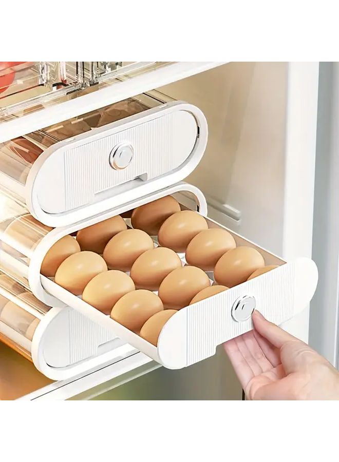 Multi Layer Stackable White Drawer Rolling Egg Storage Box For Refrigerator Door 1pc - Image 1