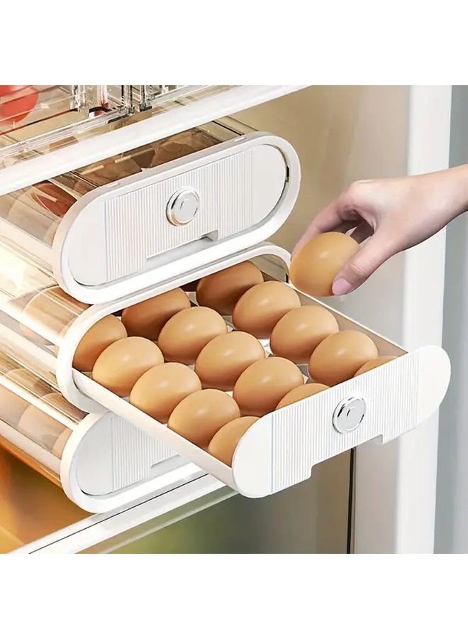 Multi Layer Stackable White Drawer Rolling Egg Storage Box For Refrigerator Door 1pc - Image 3