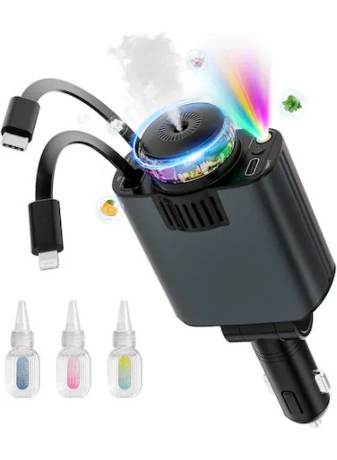 5-in-1 Retractable USB C Car Charger with Aromatherapy Diffuser and Starlight Projector, Dual Port Fast Charging Adapter - Image 4
