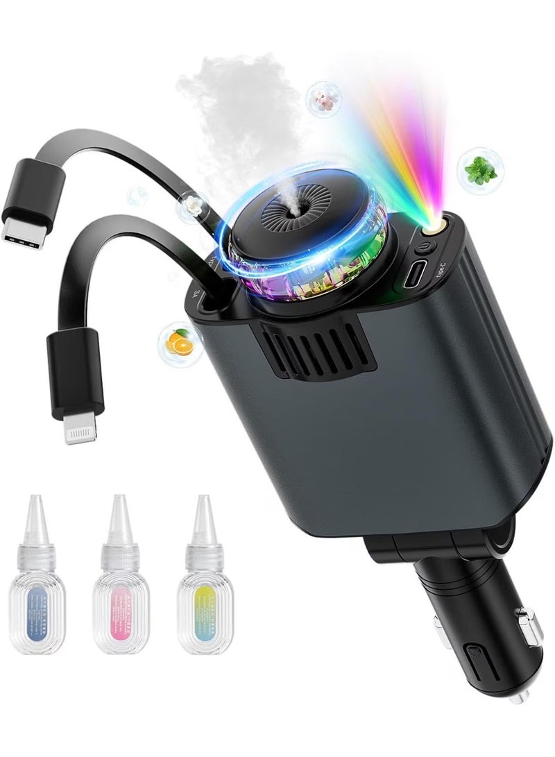 5-in-1 Retractable USB C Car Charger with Aromatherapy Diffuser and Starlight Projector, Dual Port Fast Charging Adapter - Image 1