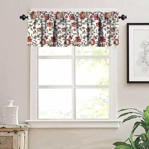 JESTRONRY Boho Flower Window Valances (Rod Pocket),Vintage Bohemian Floral Pattern Design,Decorative Curtain Valance for Kitchen Bedroom Dining Room Decor 54x18in - Image 5