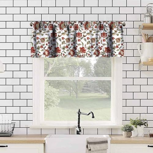 JESTRONRY Boho Flower Window Valances (Rod Pocket),Vintage Bohemian Floral Pattern Design,Decorative Curtain Valance for Kitchen Bedroom Dining Room Decor 54x18in - Image 4