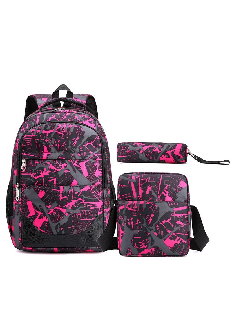 Jorunb 3Pcs School Backpack Set,Large Capacity Book Bag School Bags with Crossbody Bag and Pencil Bag,Lightweight Durable Backbag Casual Daypack Schoolbag for Student Boys Girls Teens（Purple) - Image 1