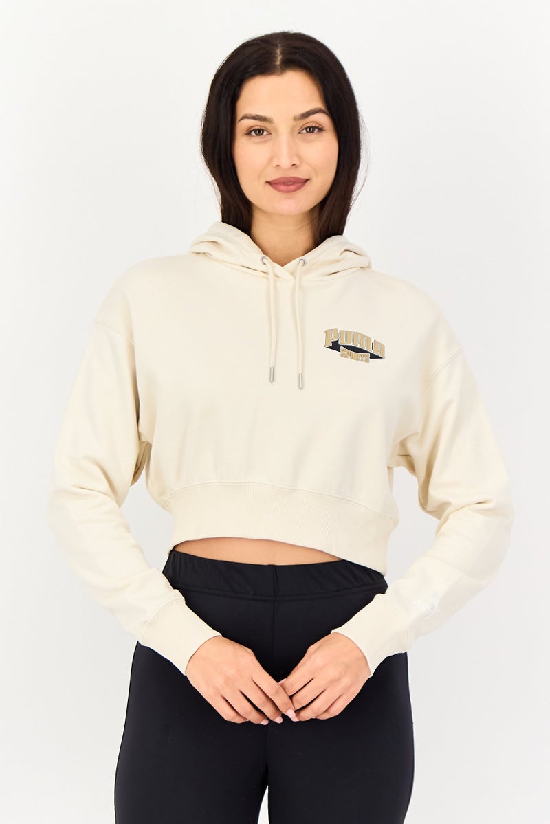 PUMA Women Sportswear Fit Long Sleeve Outdoor Cropped Hoodie, Off White - Image 1