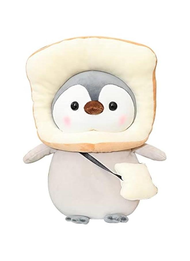 Cute Plush Penguin Stuffed Animal Pillow, 9.8 Soft Kawaii Penguin Plushies with Costume Toast Outfit Gifts for Kids  - Image 1