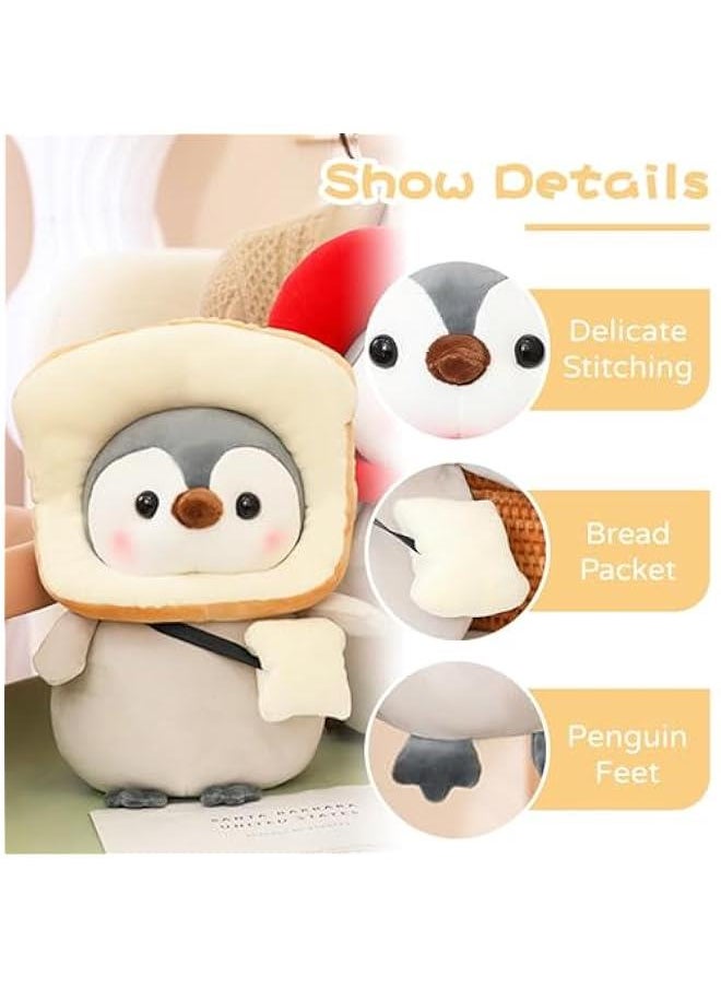 Cute Plush Penguin Stuffed Animal Pillow, 9.8 Soft Kawaii Penguin Plushies with Costume Toast Outfit Gifts for Kids  - Image 2