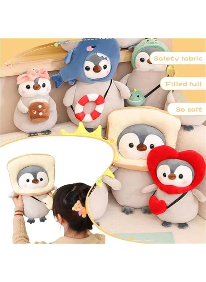 Cute Plush Penguin Stuffed Animal Pillow, 9.8 Soft Kawaii Penguin Plushies with Costume Toast Outfit Gifts for Kids  - Image 3