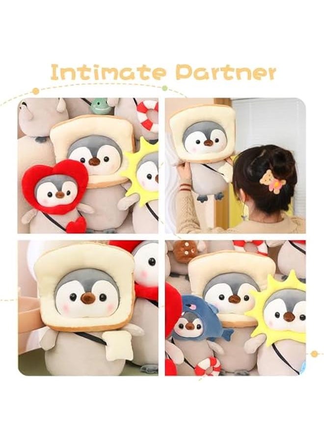 Cute Plush Penguin Stuffed Animal Pillow, 9.8 Soft Kawaii Penguin Plushies with Costume Toast Outfit Gifts for Kids  - Image 4