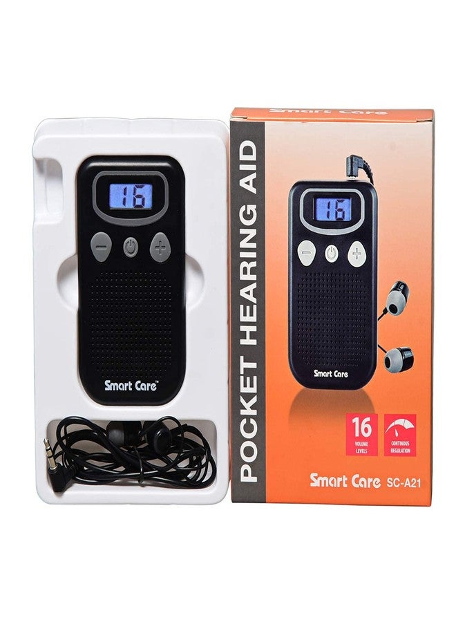 SMARTCARE SC-A21: Compact Pocket Hearing Aid with Earphone for 45db Hearing Loss - Sleek Black Design for Discreet Wear - Image 1
