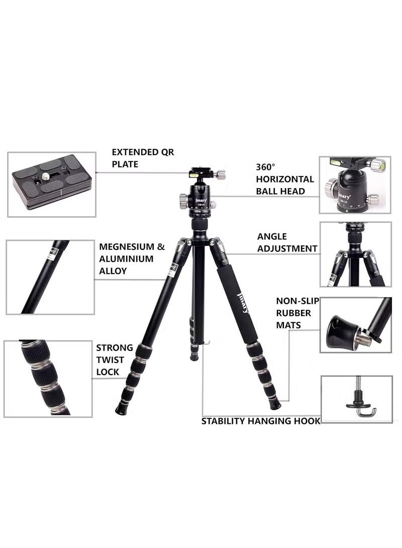 Jmary Jmary  KT225+NB36-5 Feet Height Aluminium Alloy Professional Tripod and Monopod for All DSLR Cameras  Black - Image 3