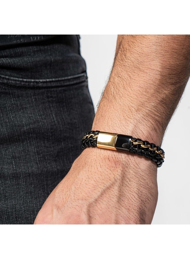 SERASAR Mens Jewellery 23cm Gold Bracelet Men Gift Box Genuine Leather Cowhide Braided Adjust Able Magnetic Clasp Multi Layer Wrap Rope Man Mans Male Boy Boys Band Jewelry Magnet Accessories - Image 5