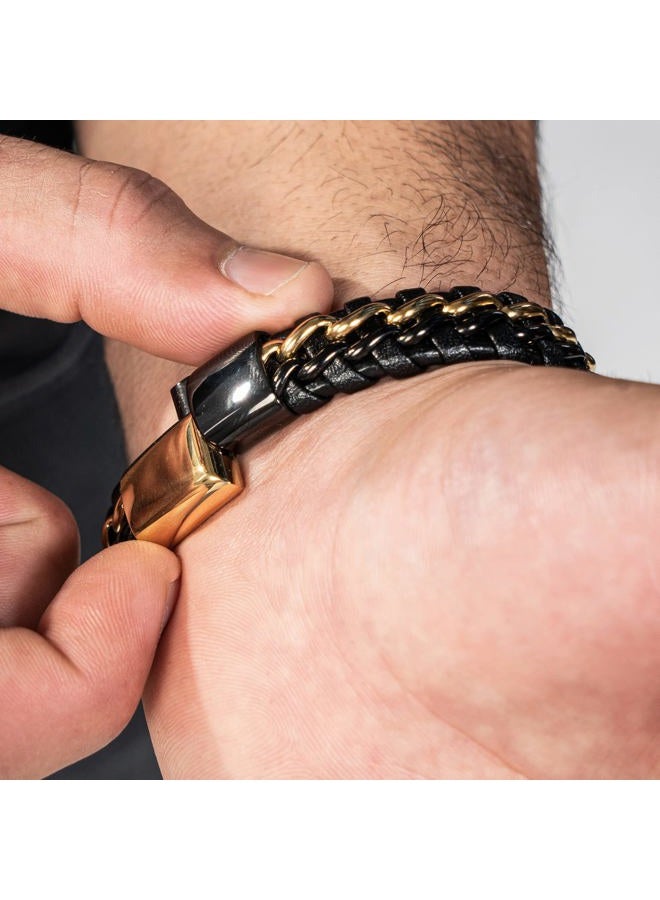 SERASAR Mens Jewellery 23cm Gold Bracelet Men Gift Box Genuine Leather Cowhide Braided Adjust Able Magnetic Clasp Multi Layer Wrap Rope Man Mans Male Boy Boys Band Jewelry Magnet Accessories - Image 4