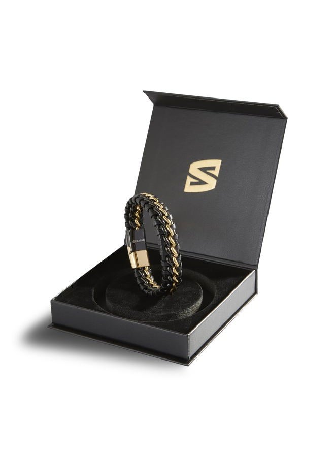 SERASAR Mens Jewellery 23cm Gold Bracelet Men Gift Box Genuine Leather Cowhide Braided Adjust Able Magnetic Clasp Multi Layer Wrap Rope Man Mans Male Boy Boys Band Jewelry Magnet Accessories - Image 2