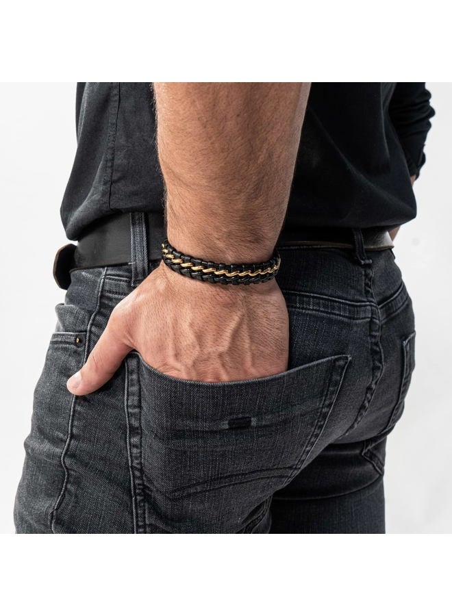 SERASAR Mens Jewellery 23cm Gold Bracelet Men Gift Box Genuine Leather Cowhide Braided Adjust Able Magnetic Clasp Multi Layer Wrap Rope Man Mans Male Boy Boys Band Jewelry Magnet Accessories - Image 3