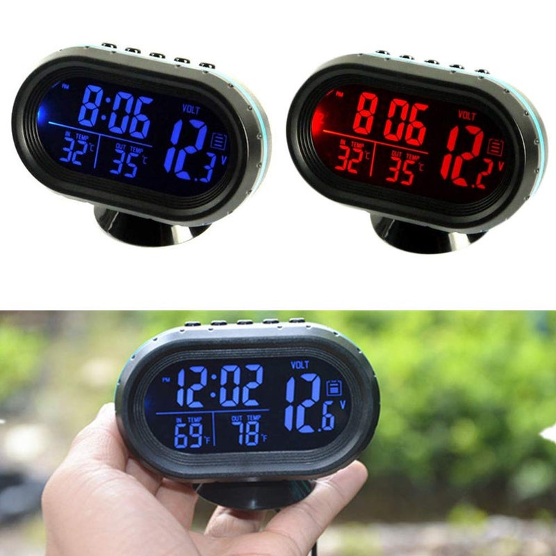 Maso Car Thermometer LCD Digital Clock - 12-24V Multifunctional Temperature Voltmeter Gauge Electronic Clock Alarm Monitor with 2 Backlights - Image 2