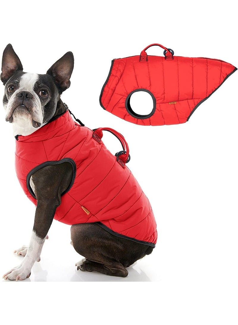 سترة شتوية للكلاب باللون الأحمر – تصميم مبطن