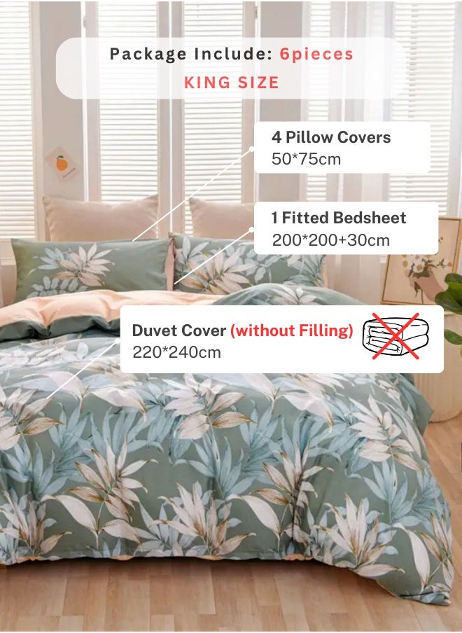 LUNA Home - King size 6 piece bedding set with green leaf pattern, very soft quality. - Image 1
