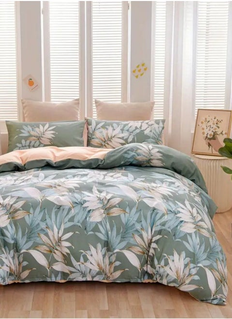 King size 6 piece bedding set with green leaf pattern, very soft quality.
