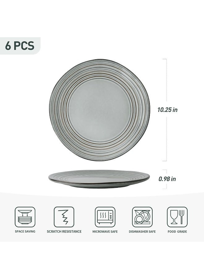 Famiware Twilight 6 Piece Reactive Glaze Handmade Dinner Plates in 26 cm, Scratch Resistant, Microwave & Dishwasher Safe, Ashy Blue - Image 5