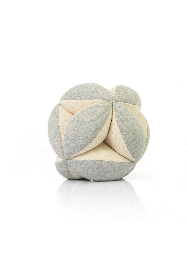 Pluchi Flower Rattle Ball Cotton Knitted Stuffed Soft Toy (Large, Vanilla Grey Melange) - Image 1