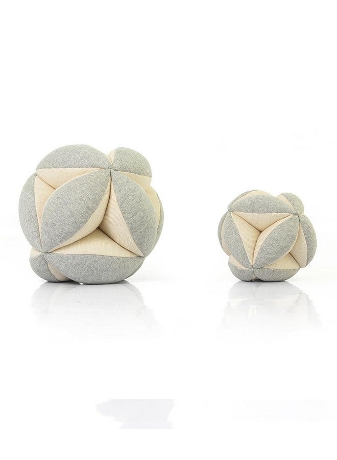 Pluchi Flower Rattle Ball Cotton Knitted Stuffed Soft Toy (Large, Vanilla Grey Melange) - Image 2