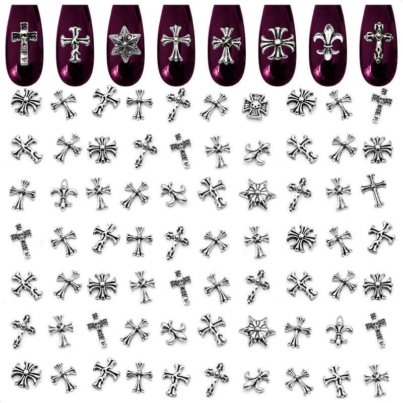ZOKLU 120 Pcs Cross Nail Charms and Gems â€“ 3D Acrylic Silver Cross Charms for Nails for DIY & Professional Manicure â€“ Easy-to-Apply & Durable Nail Decorations, Versatile for Y2K or Daily Manicure Designs - Image 1