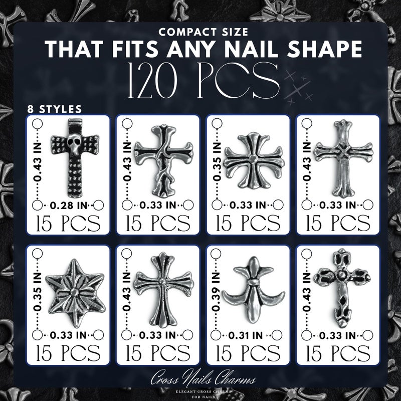 ZOKLU 120 Pcs Cross Nail Charms and Gems â€“ 3D Acrylic Silver Cross Charms for Nails for DIY & Professional Manicure â€“ Easy-to-Apply & Durable Nail Decorations, Versatile for Y2K or Daily Manicure Designs - Image 2