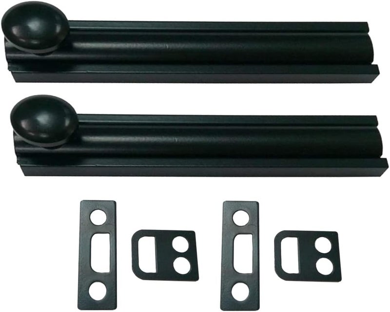 QCAA Solid Brass Surface Bolt 4", Matte Black, Made in Taiwan, 2 Pack - Image 1