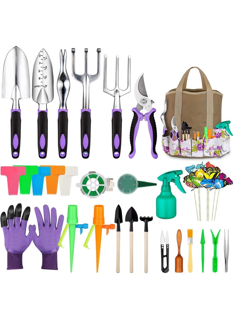 Tudoccy Garden Tools Set 83 Piece, Succulent Tools Set Included, Heavy Duty Aluminum Gardening Tools for Gardening, Non-Slip Ergonomic Handle, Durable Storage Tote Bag, Gifts for Men Women - Image 1